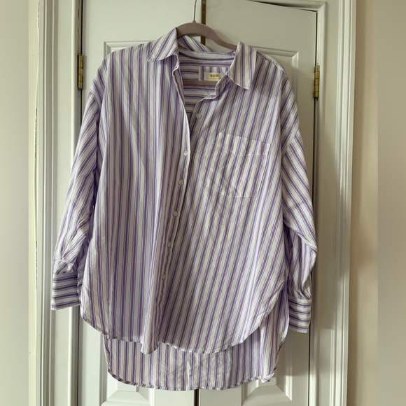 Maeve Bennet Button-down Striped Purple and White Shirt - Picture 3 of 4
